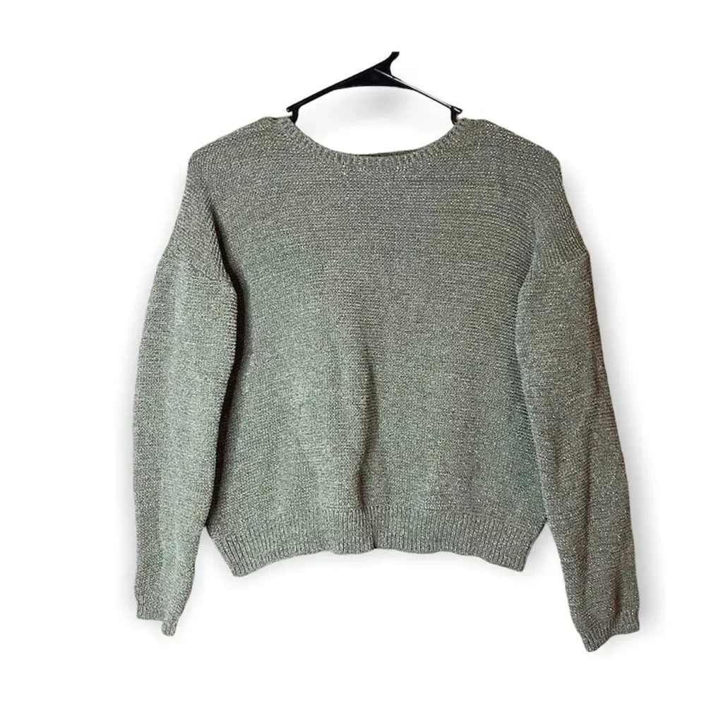 Children's Place Girls Green Sage Knit Sparkly Long Sleeve Pullover Blouse